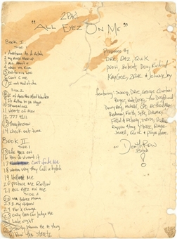 Tupac Shakur "All Eyez on Me" Hand Written Album Track List (JSA)
